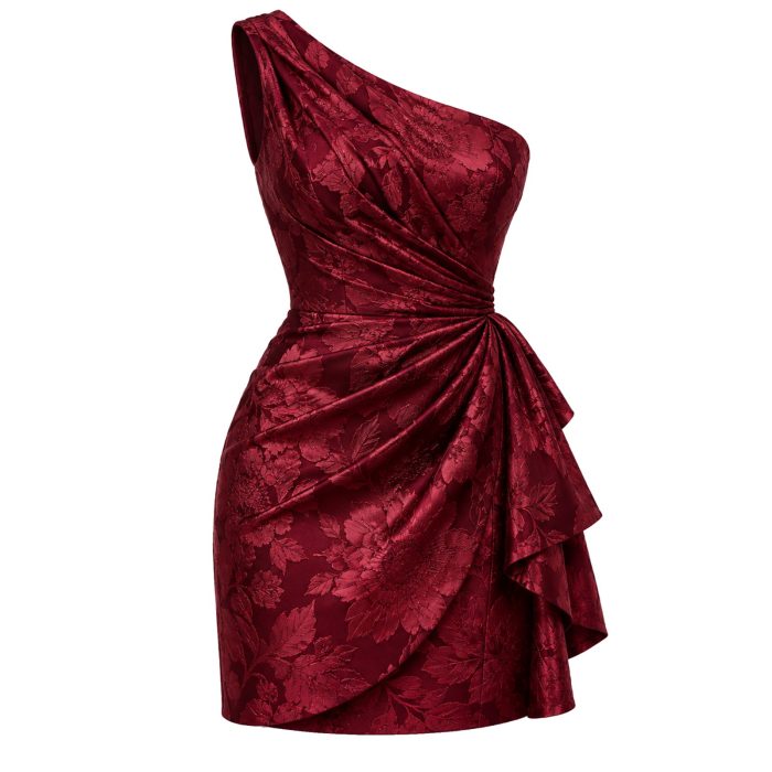 One-Shoulder Floral Jacquard Mini Dress