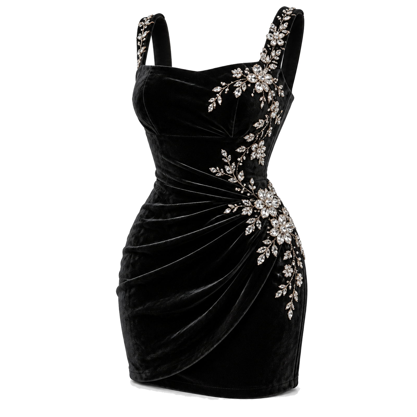 Velvet Mini Dress with Rhinestone Floral