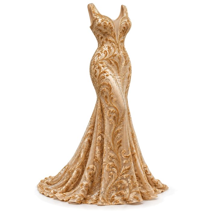 Patterned Flocking Mermaid Maxi Dress