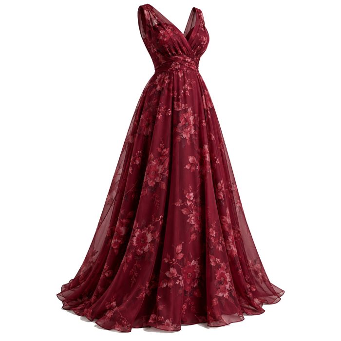 Burgundy Maxi Dress with Floral Print