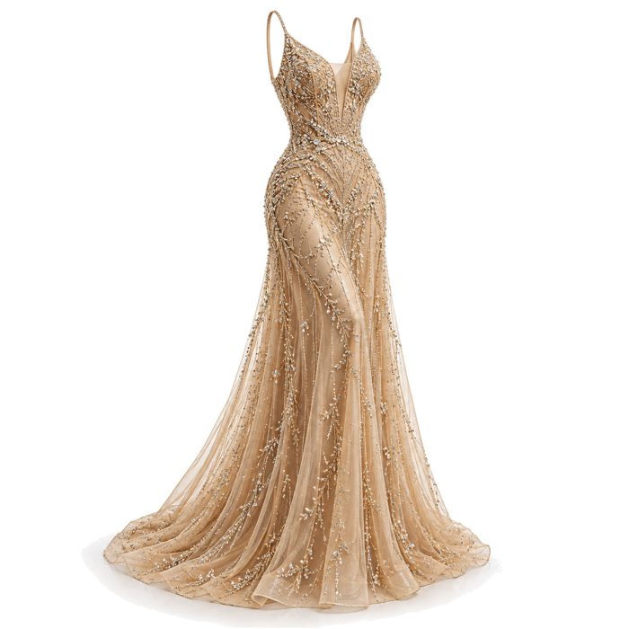 Crystal-Embellished Mesh Maxi Dress