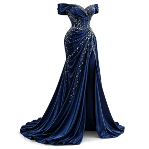 Crystal Off-Shoulder Maxi Dress with Split
