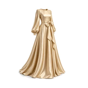 Crew-Neck Maxi Dress with Bow Tie